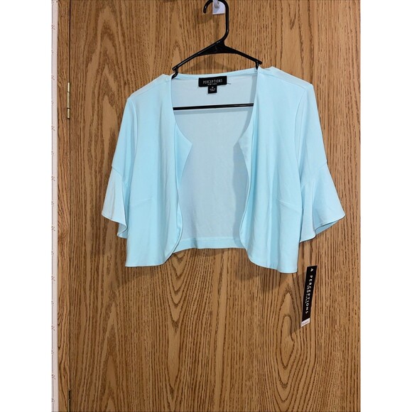Perceptions New York Short Sleeve Size Medium Blue Boho Shrug Bolero cardigan - Picture 1 of 8